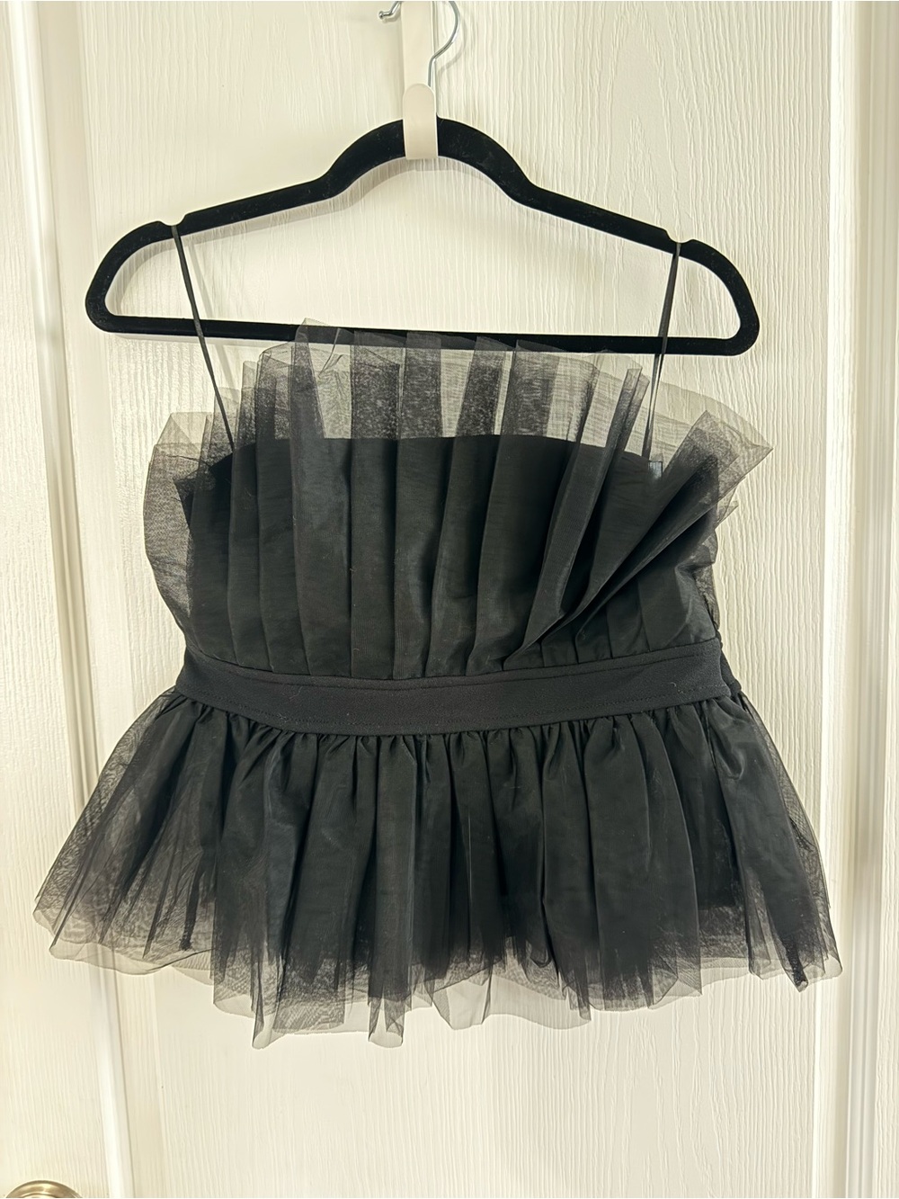 Sincerely Jules Black Tulle Peplum Strapless Top